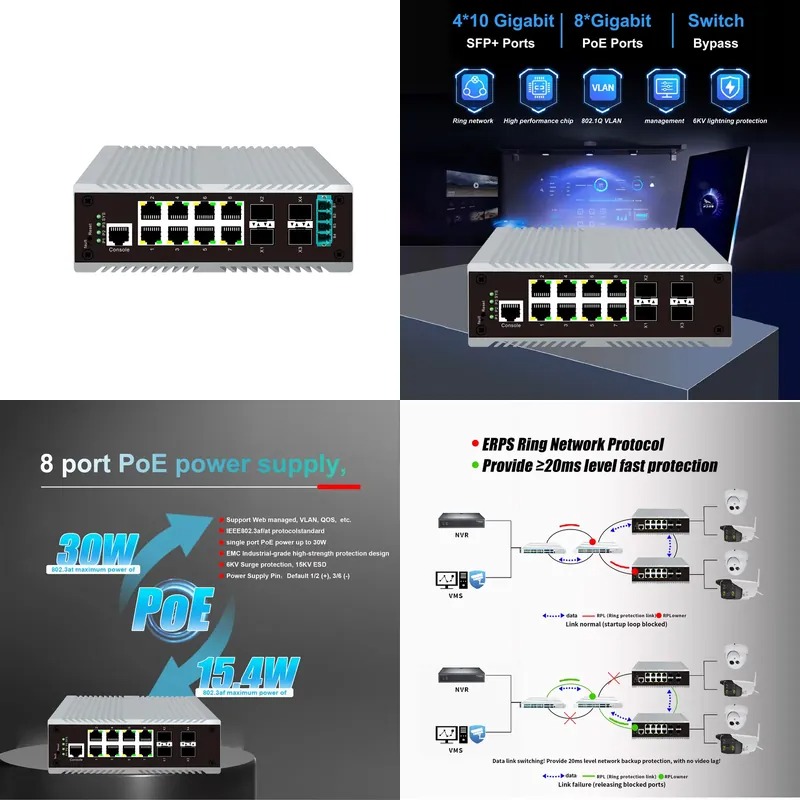 Sfp+ 10G Managed Switch 8 Port - Switch manajemen industri PoE 8-port, 4